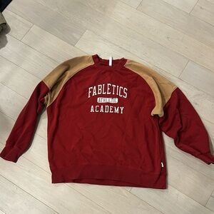 Fabletics Red Crewneck Sweatshirt with Tan Shoulder Panels